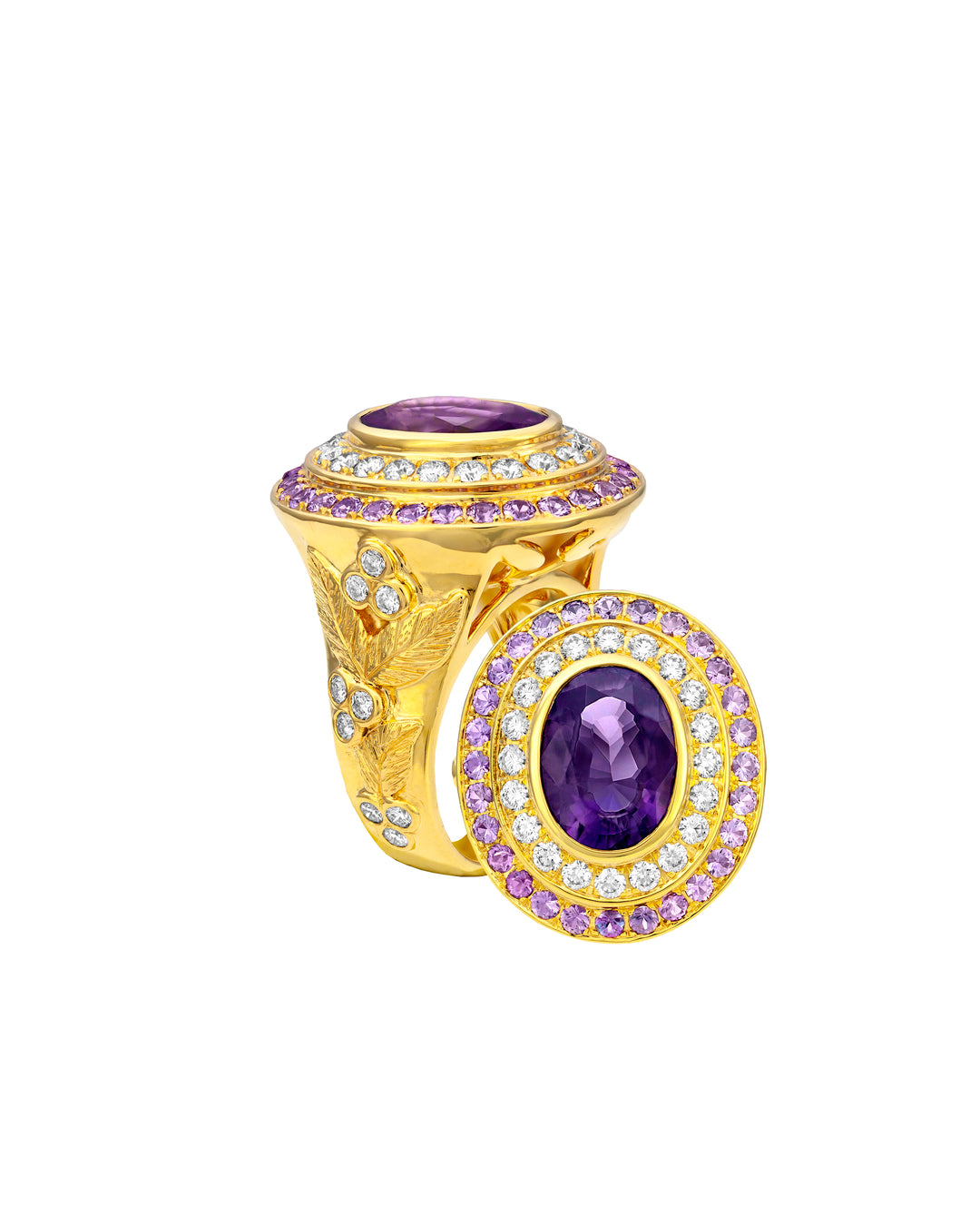 18K Yellow Gold Sapphire and Diamond Ring