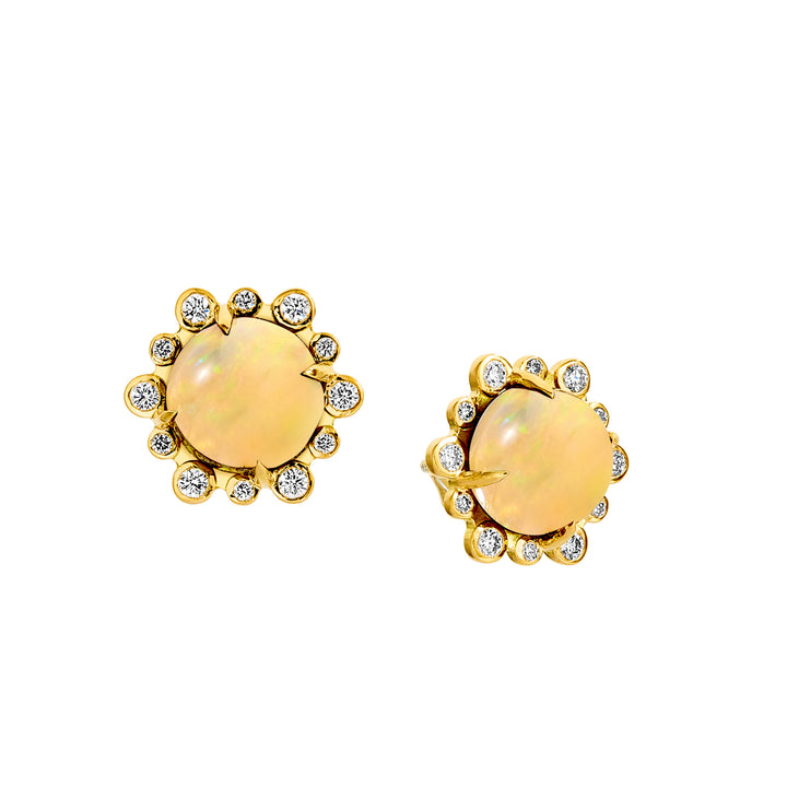 18K Yellow Gold Ethiopian Opal and Diamond Earrings