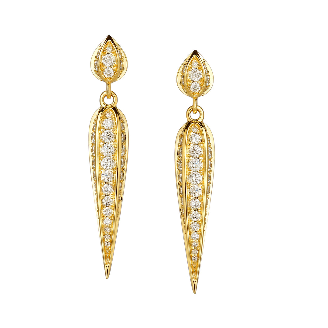 18K Yellow Gold Love Leaf Diamond Earrings