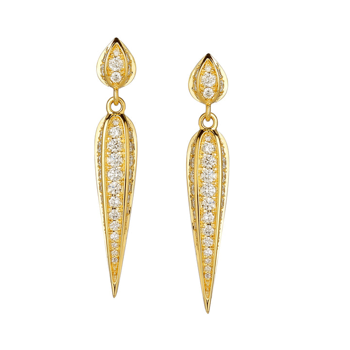 18K Yellow Gold Love Leaf Diamond Earrings