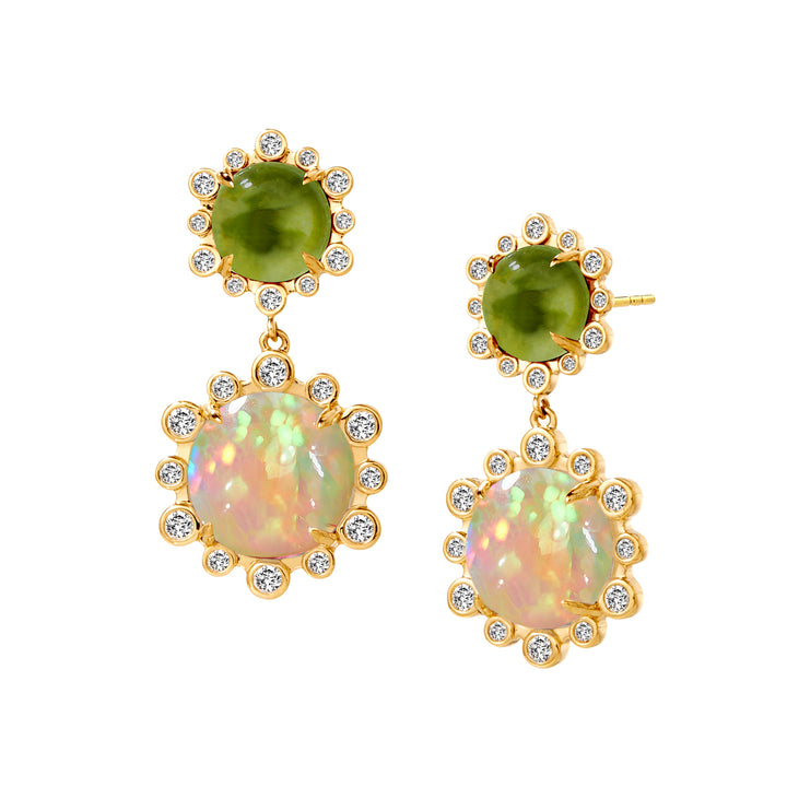 18K Yellow Gold Mogul Peridot, Opal and Diamond Earrings