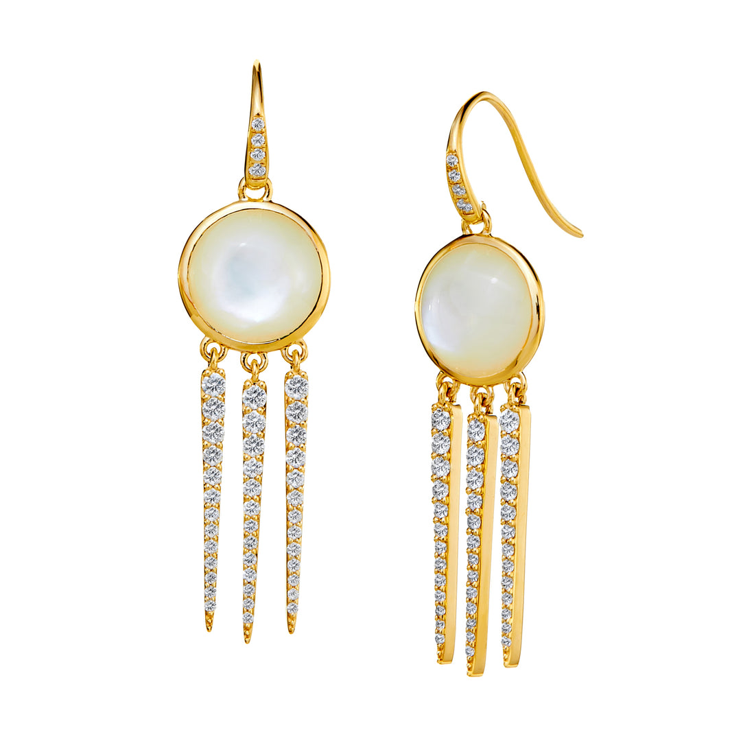 18K Yellow Gold Chakra Mother of Pearl and Diamond Earrings