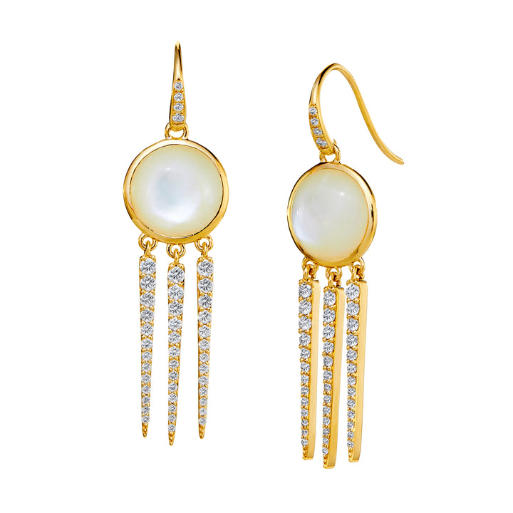 18K Yellow Gold Chakra Mother of Pearl and Diamond Earrings