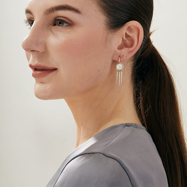 18K Yellow Gold Chakra Mother of Pearl and Diamond Earrings