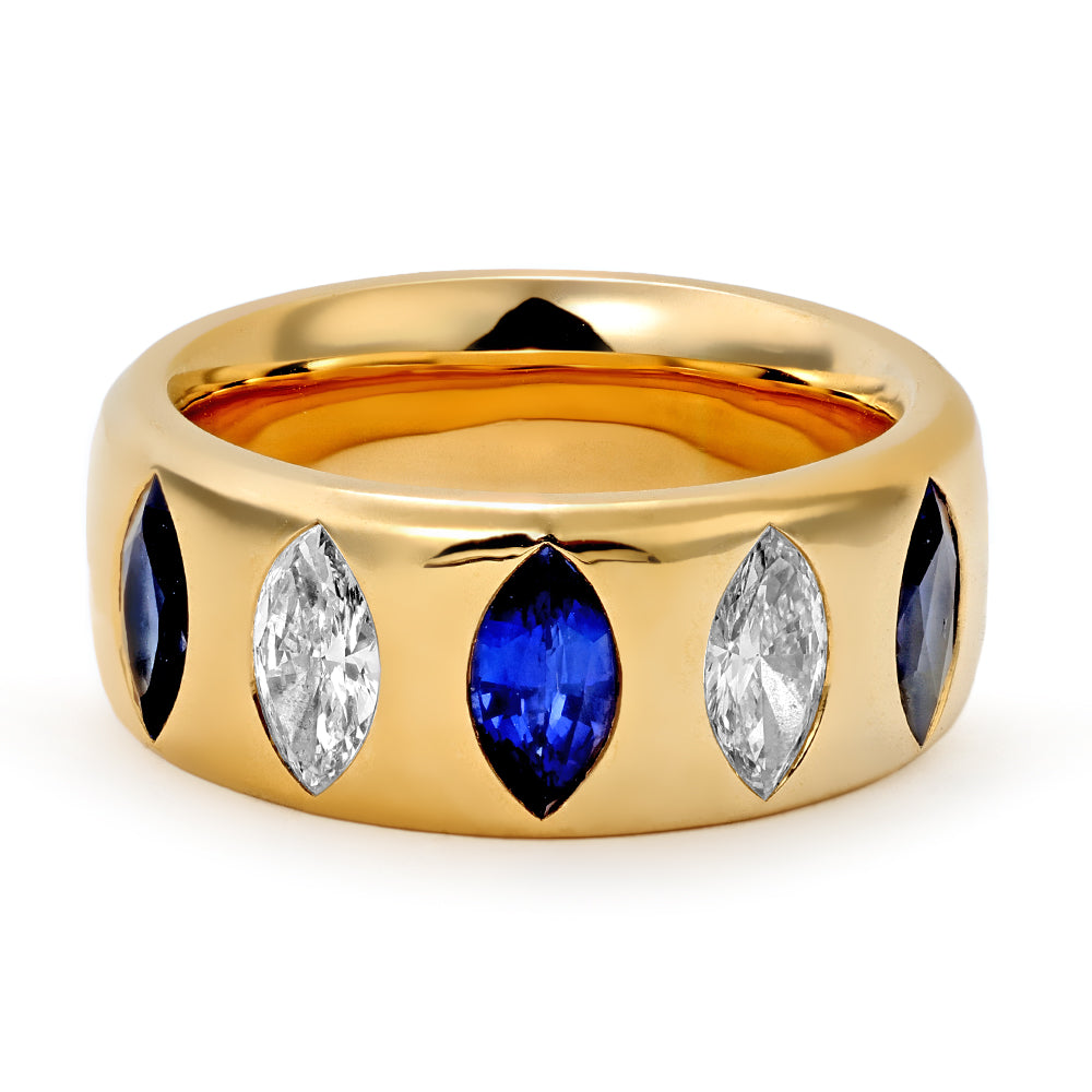 18K Yellow Gold Guardian Ring with Sapphires & Diamonds