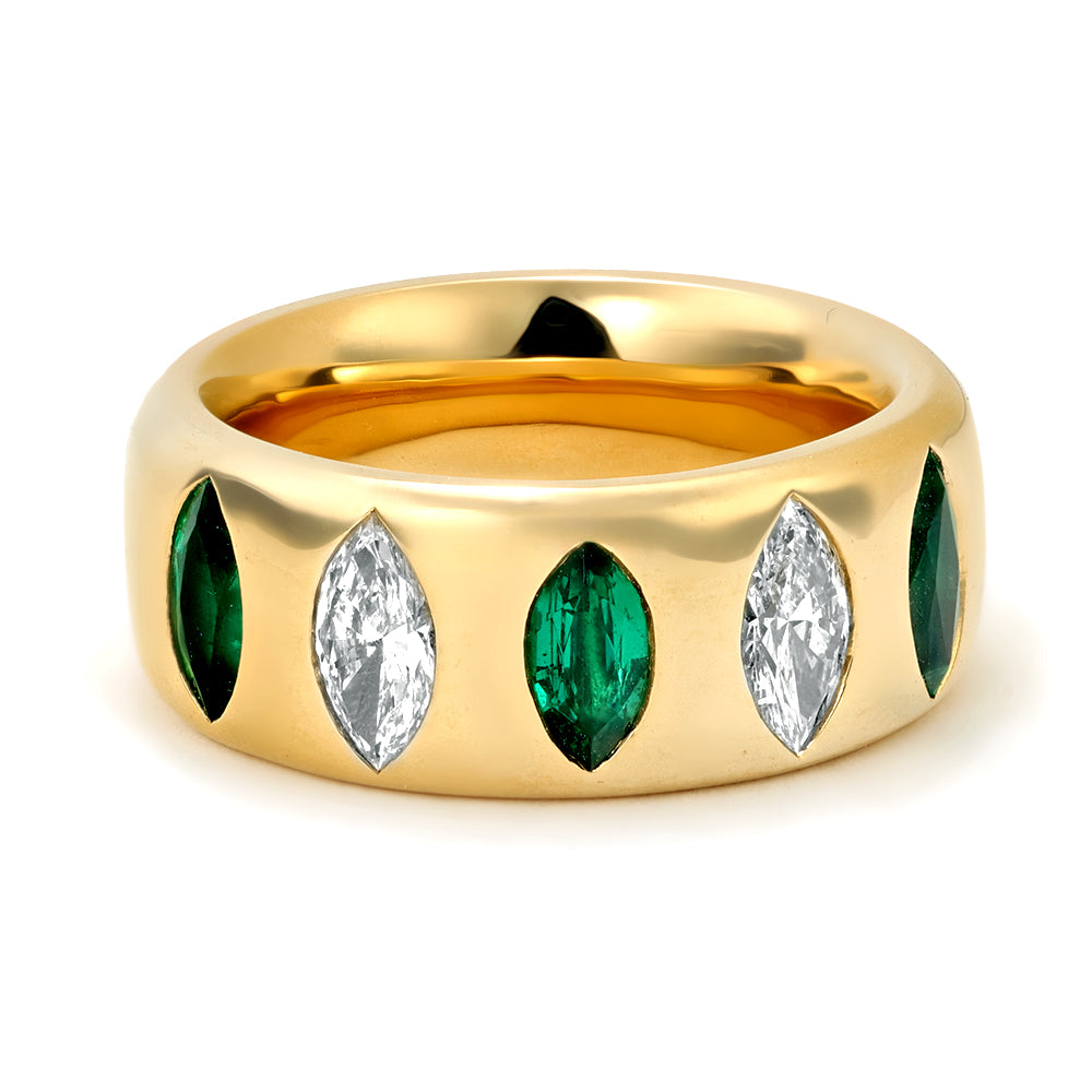 18K Yellow Gold, Emerald & Diamond Guardian Ring.