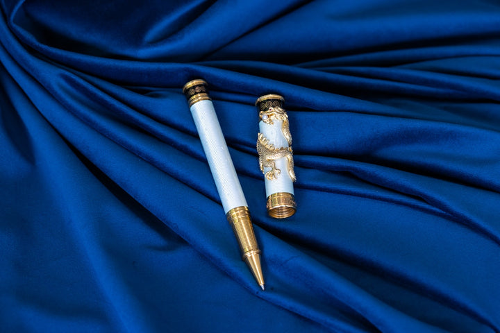 Black Water Dragon Roller Ball Pen in Sterling Silver