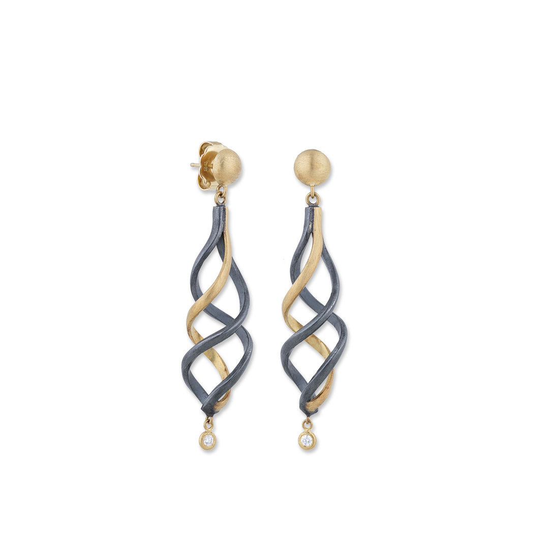 22K Yellow Gold & Oxidized Silver Swirl "Twirl" Earrings