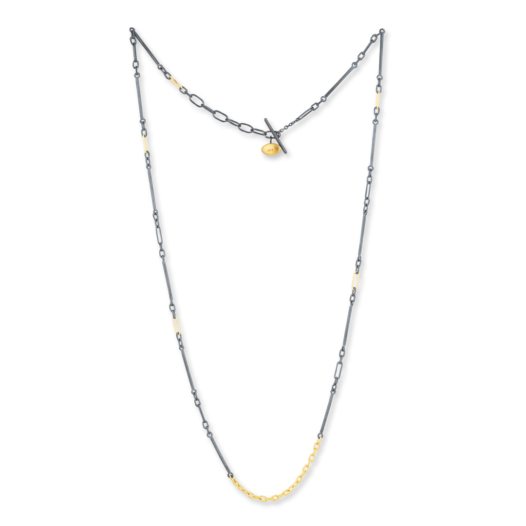Handmade Oxidized Silver and 22K Yellow Gold Twiga Chain