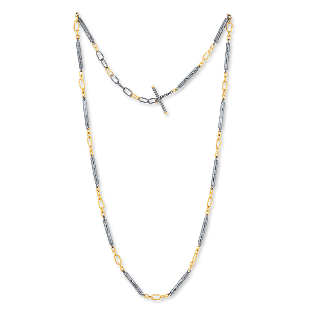 Handmade 22K Yellow Gold & Oxidized Silver 4mm Twiga Tube Chain