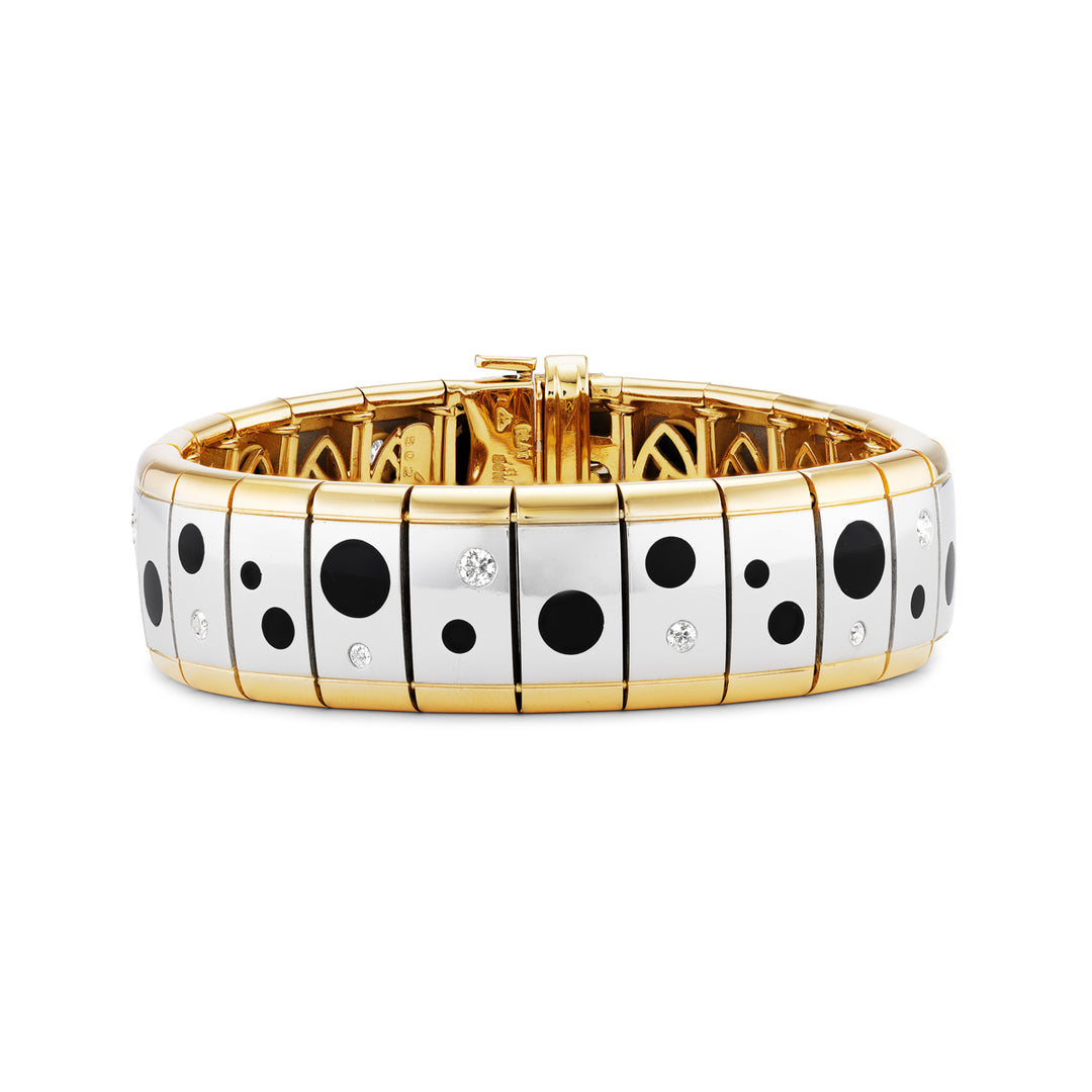 18K Yellow Gold and Platinum Black Onyx and Diamond Bracelet