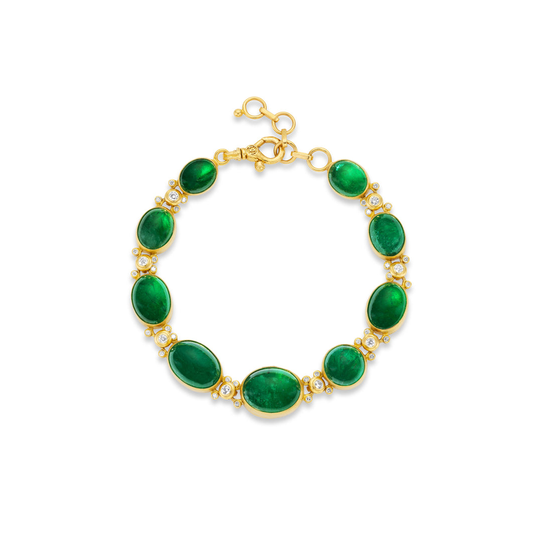 One of a Kind. 24K Yellow Gold, Cabochon Emerald and Diamond Bracelet