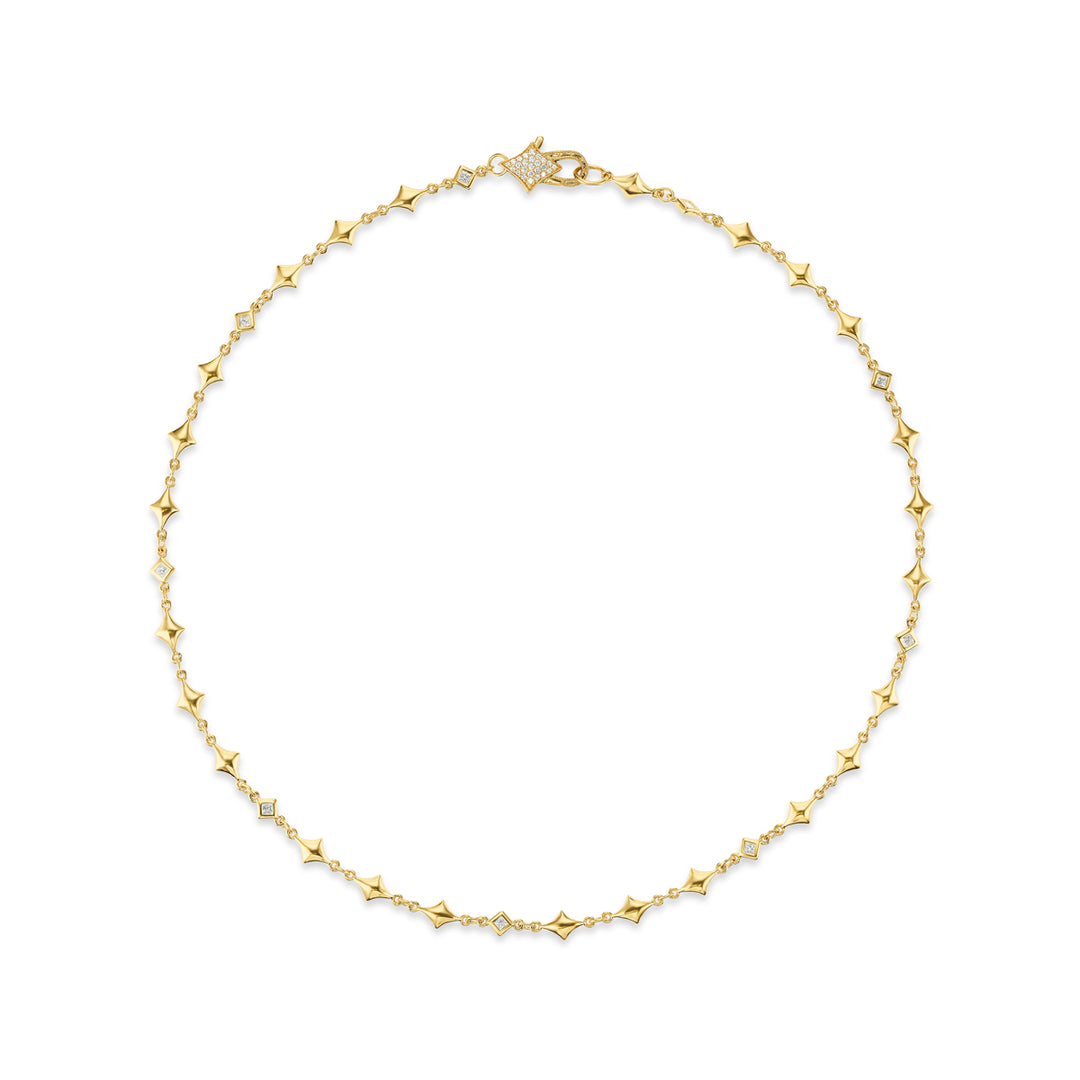 18K Yellow Gold Kite and Diamond Bezel Chain