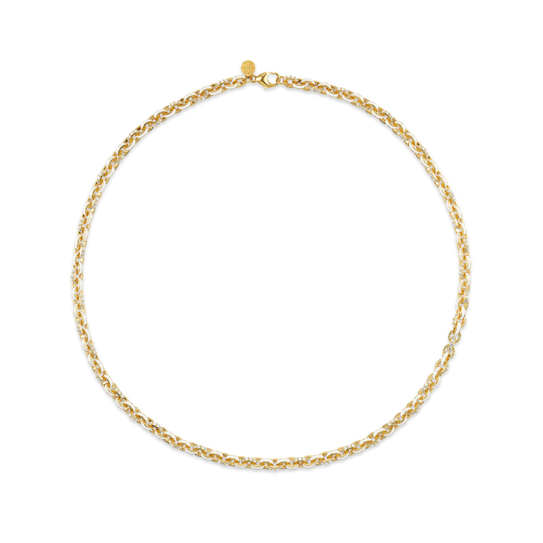 20K Yellow Gold Enamel and Diamond Link Necklace