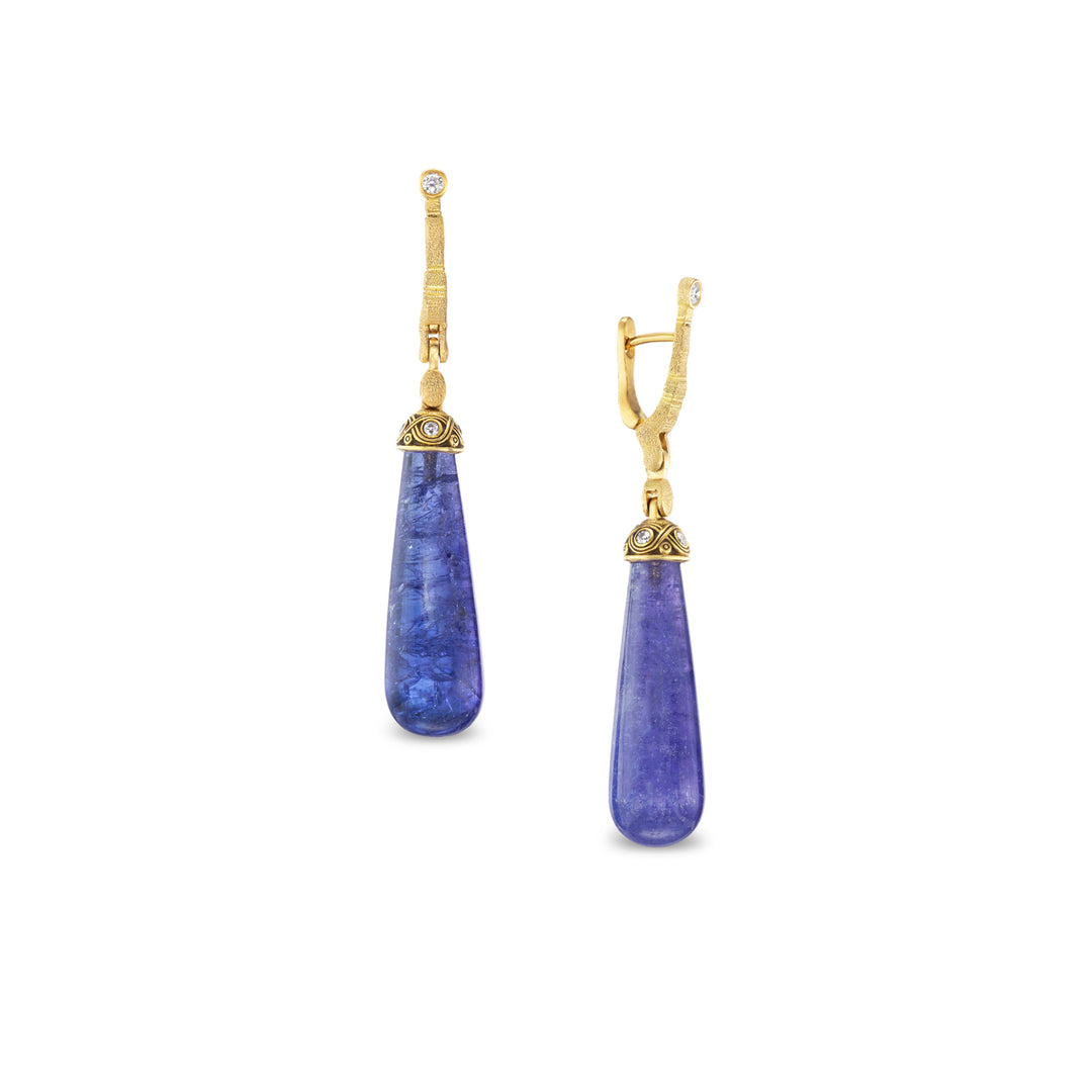 18K Yellow Gold Sticks and Stones Tanzanite and Diamond Earrings