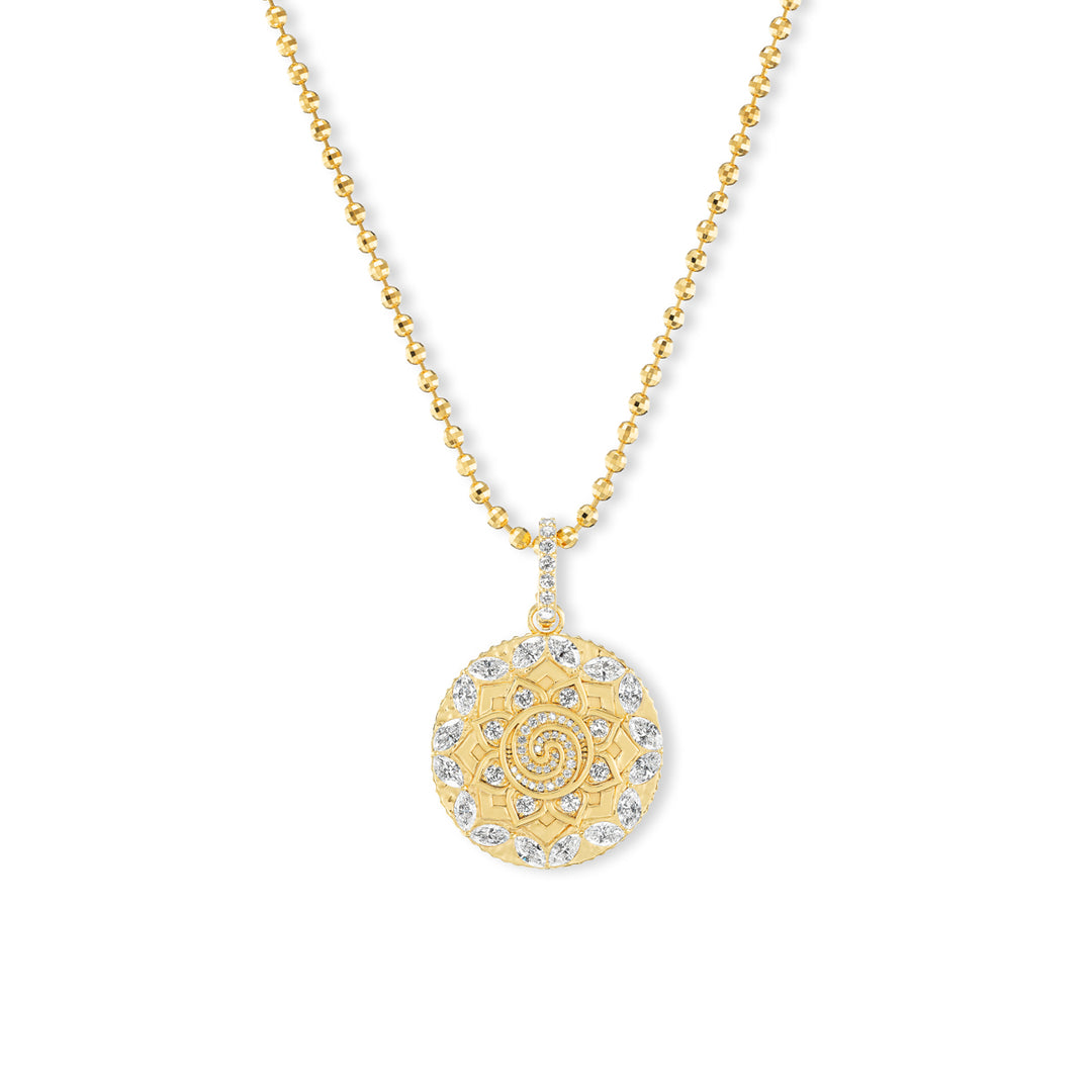 20K Yellow Gold & Diamond Mandala Swirl Pendant