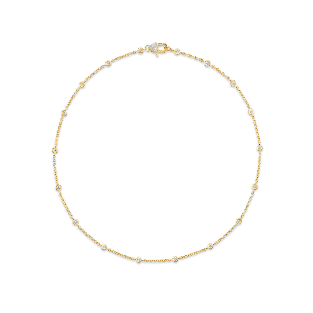 18K Yellow Gold Diamond Bezel Station Chain Necklace