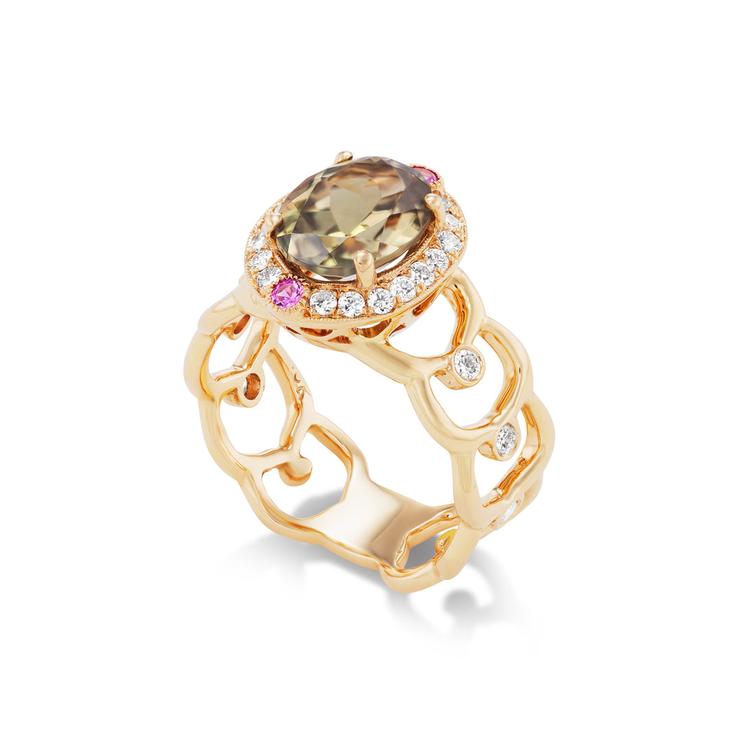 18K Rose Gold Csarite and Diamond Ring