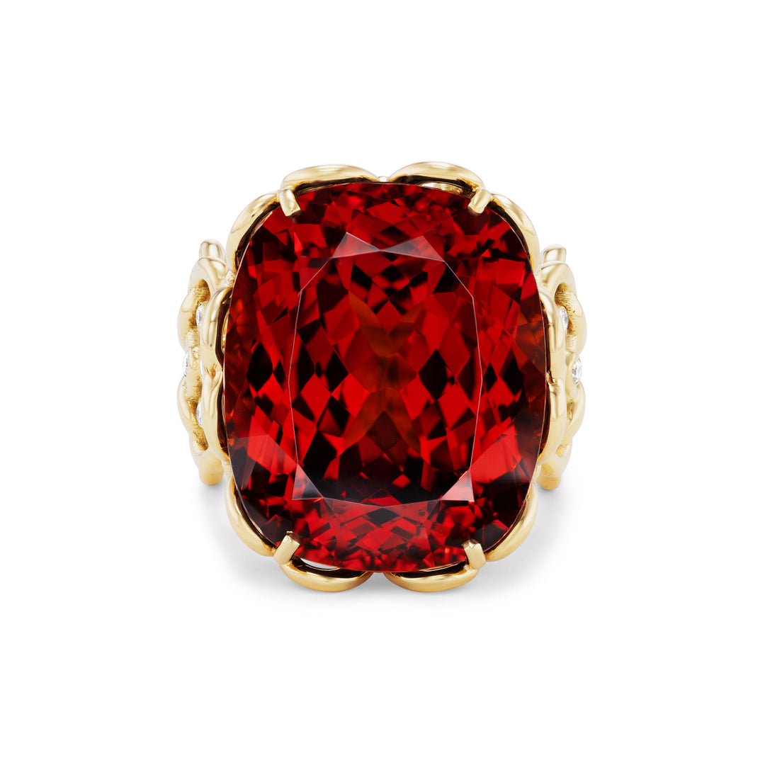 18K Yellow Gold Spessertite and Diamond Ring