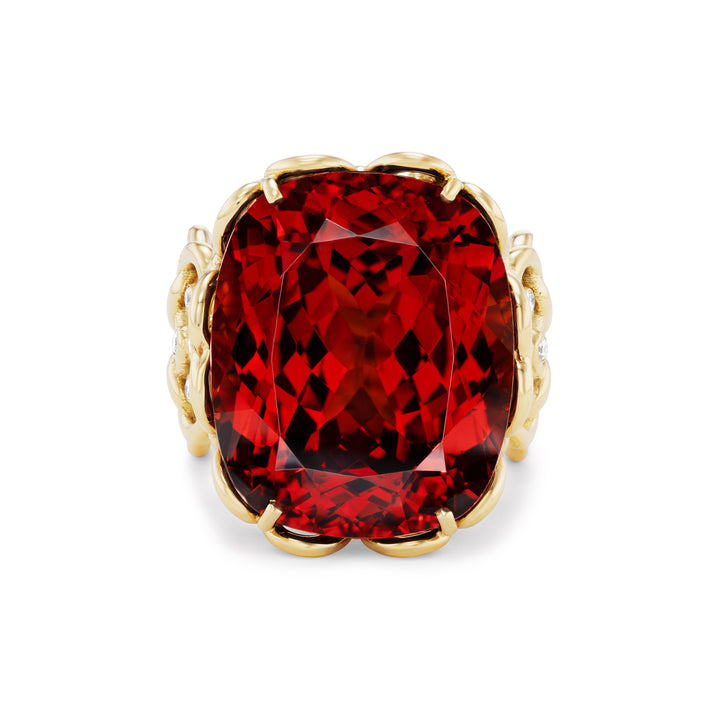 18K Yellow Gold Spessertite and Diamond Ring