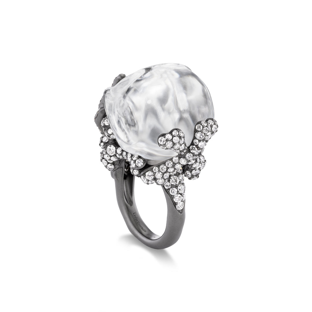 18K Black Gold White Crystal Skull Diamond Ring