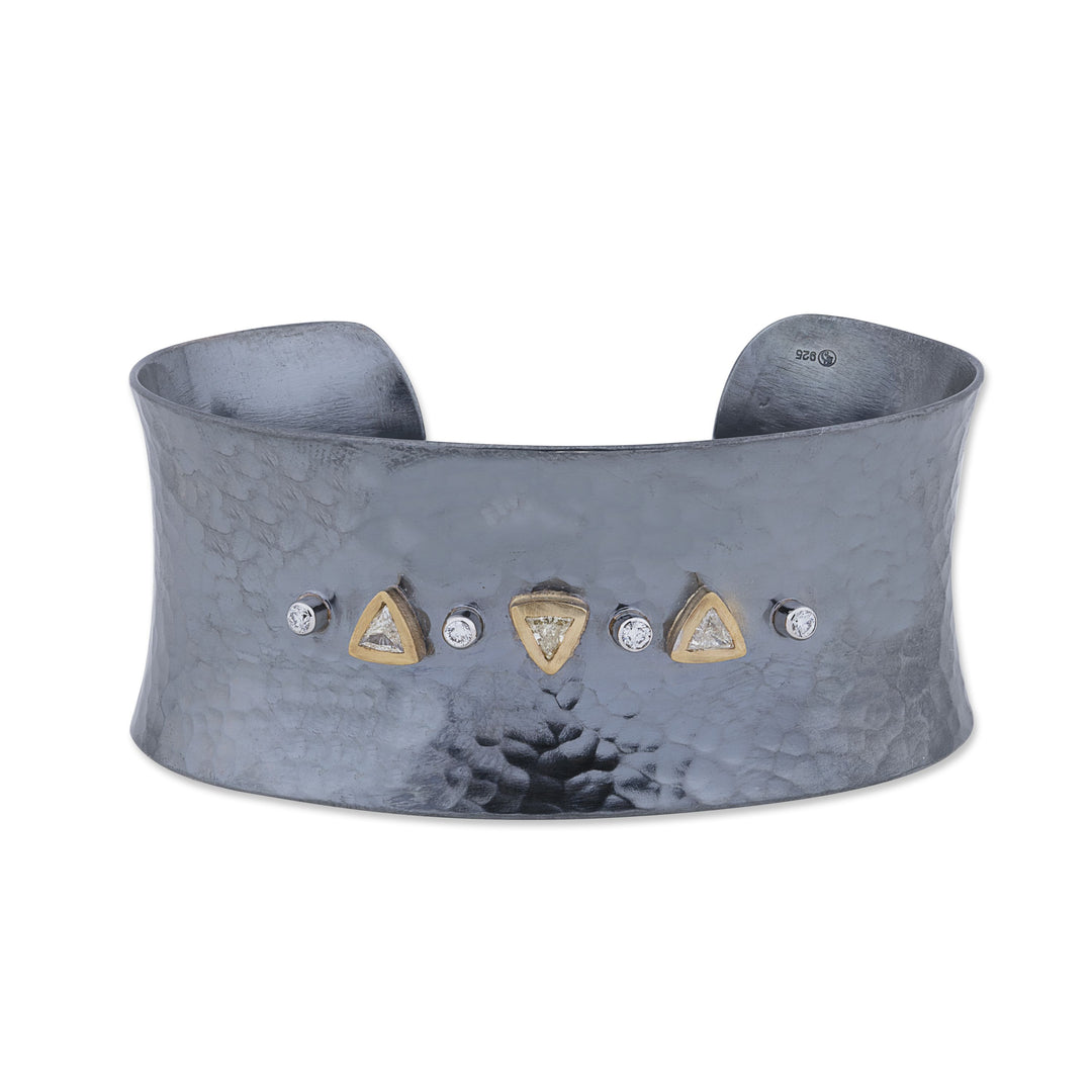 Oxidized Silver and 22K Yellow Gold Diamond Cuff Bracelet