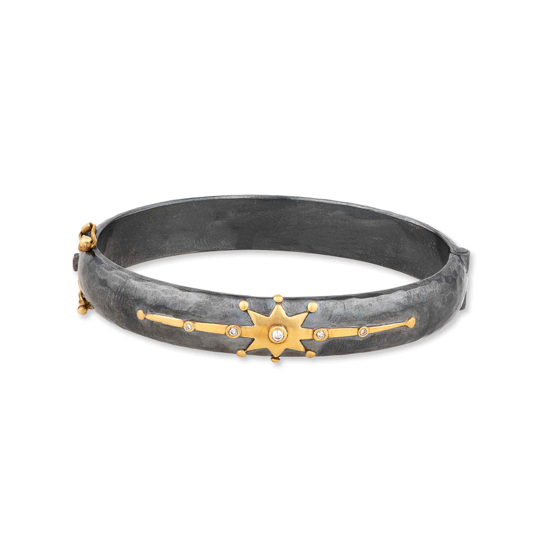 Oxidized Silver and 24K Yellow Gold and Stockholm Starburst Diamond Bracelet