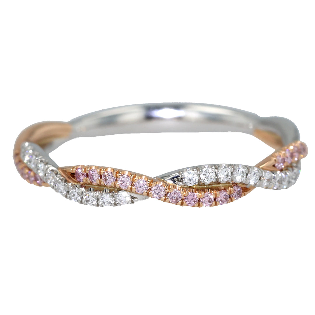 18K Pink Gold and Platinum Braided Pink and White Diamond Band
