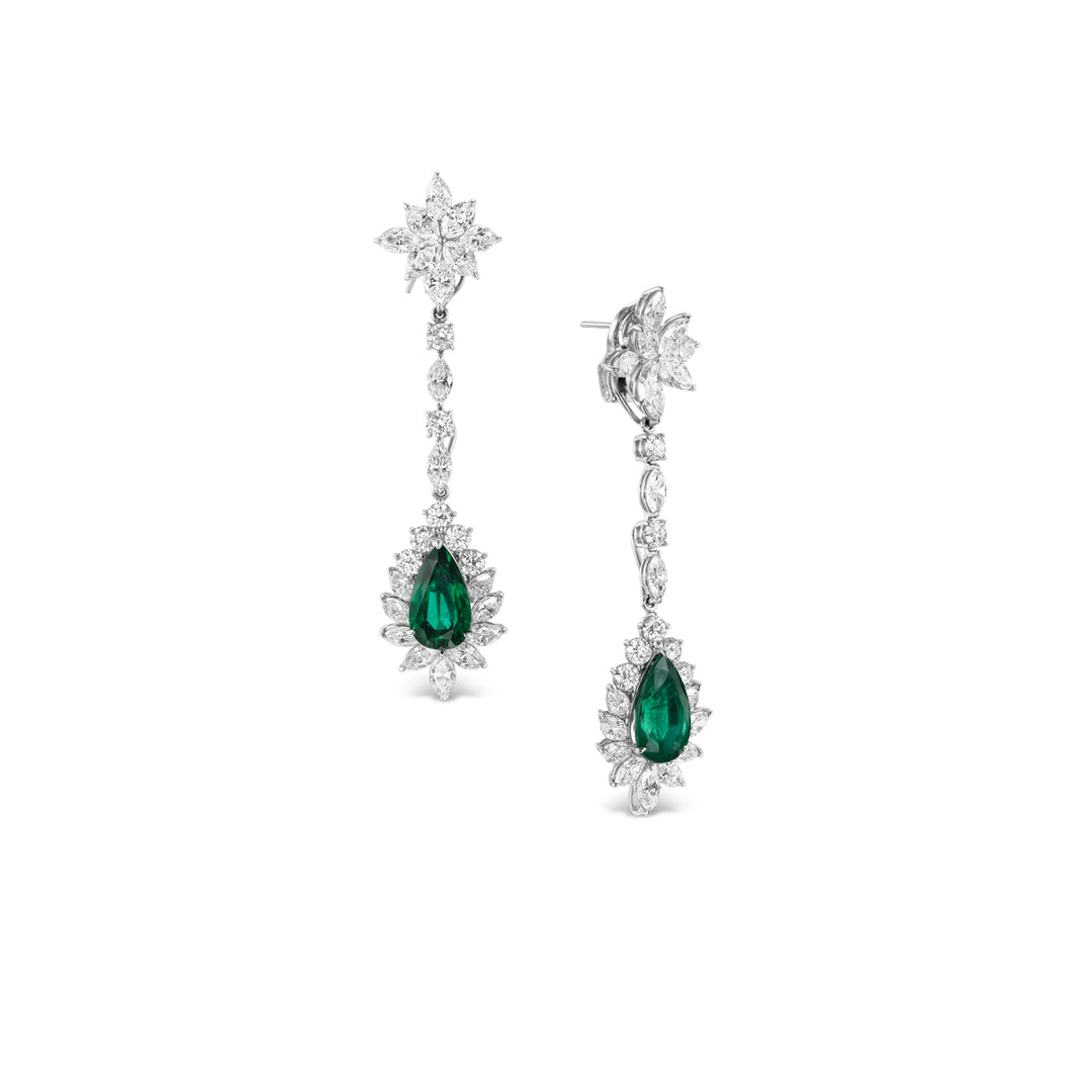 Platinum Emerald and Diamond Drop Earrings