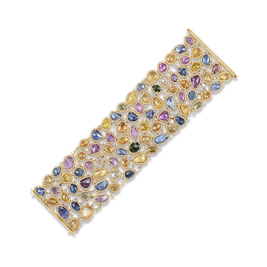 18K Yellow Gold Multi-Colored Sapphire and Diamond Bracelet