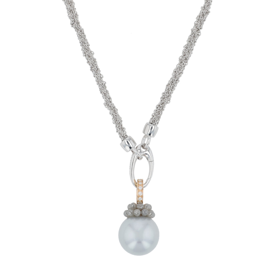 Sterling Silver, 18K Rose Gold, Silver Tahitian Pearl & Diamond Necklace