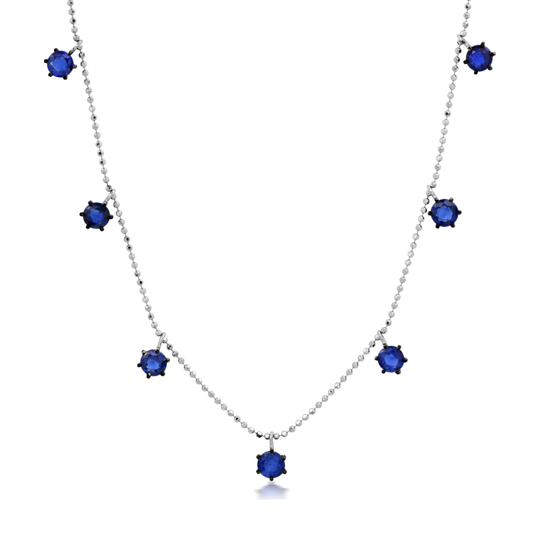 18K White Gold Blue Sapphire Floating Necklace