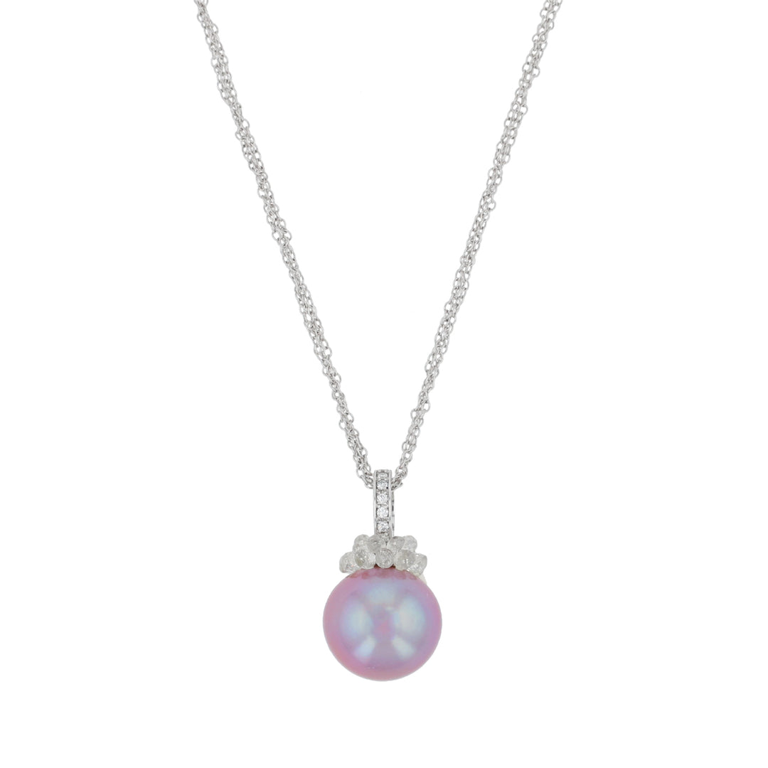 18K White Gold, Purple Ming Pearl & Diamond Necklace