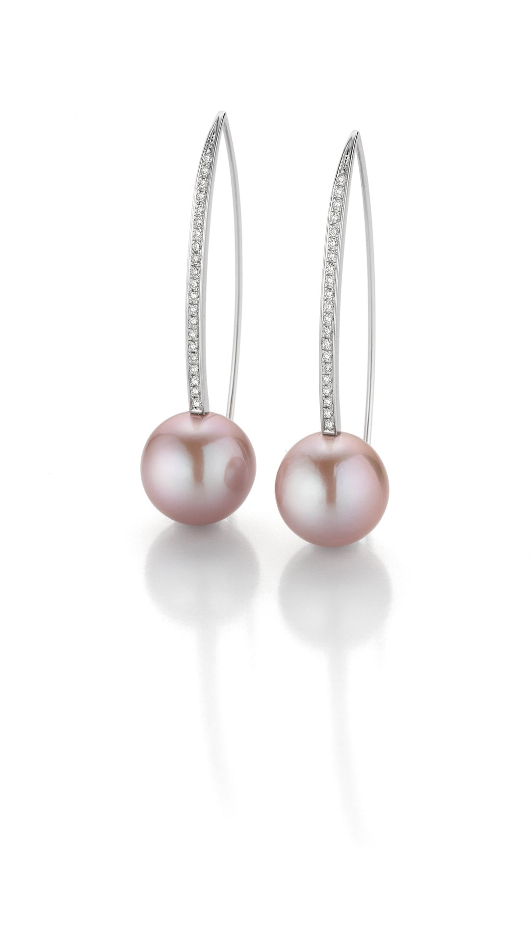 18K White Gold Pink Ming Pearl and Diamond Earrings