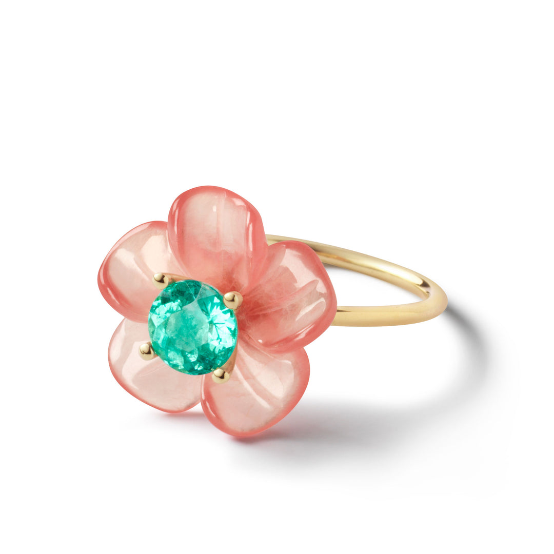 18K Yellow Gold Rhodochrosite Island Flower Ring