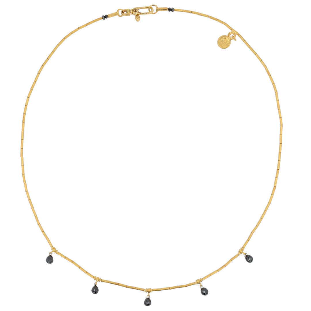 24K Yellow Gold Black Diamond Briolette Necklace