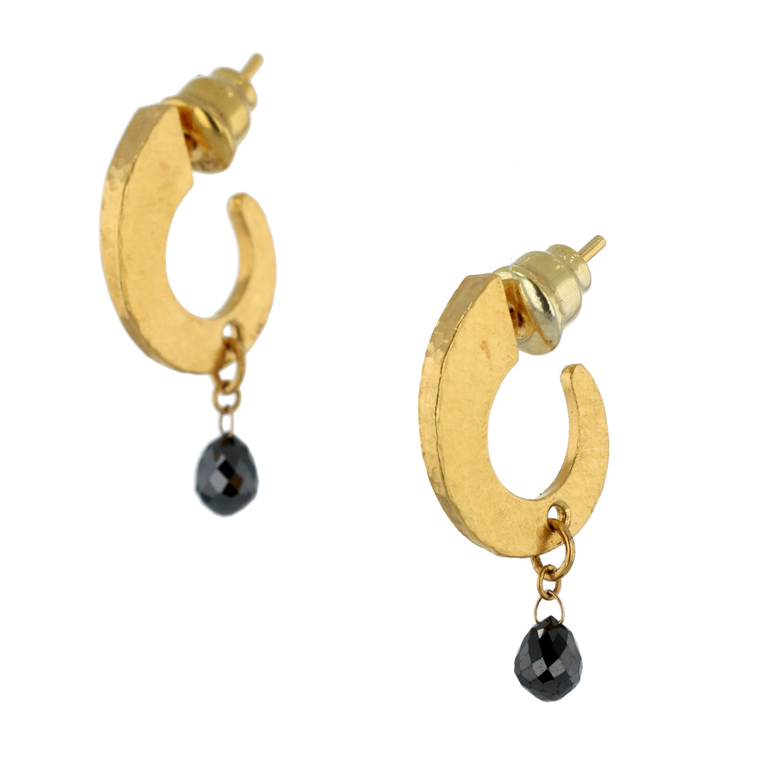 24K Yellow Gold Black Diamond Briolette Drop Earrings