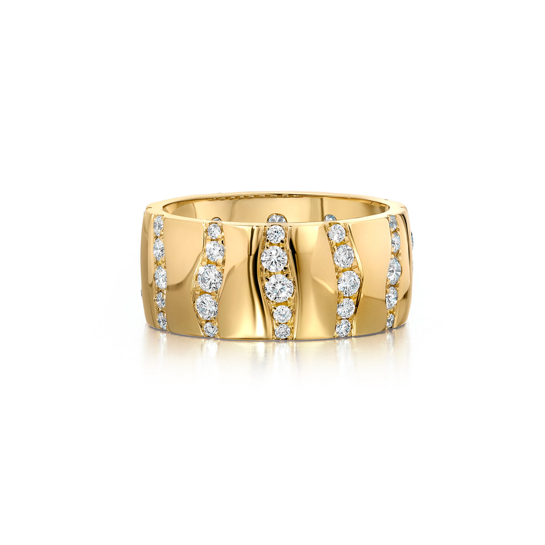 18K Yellow Gold &  Diamond Cigar Band Ring