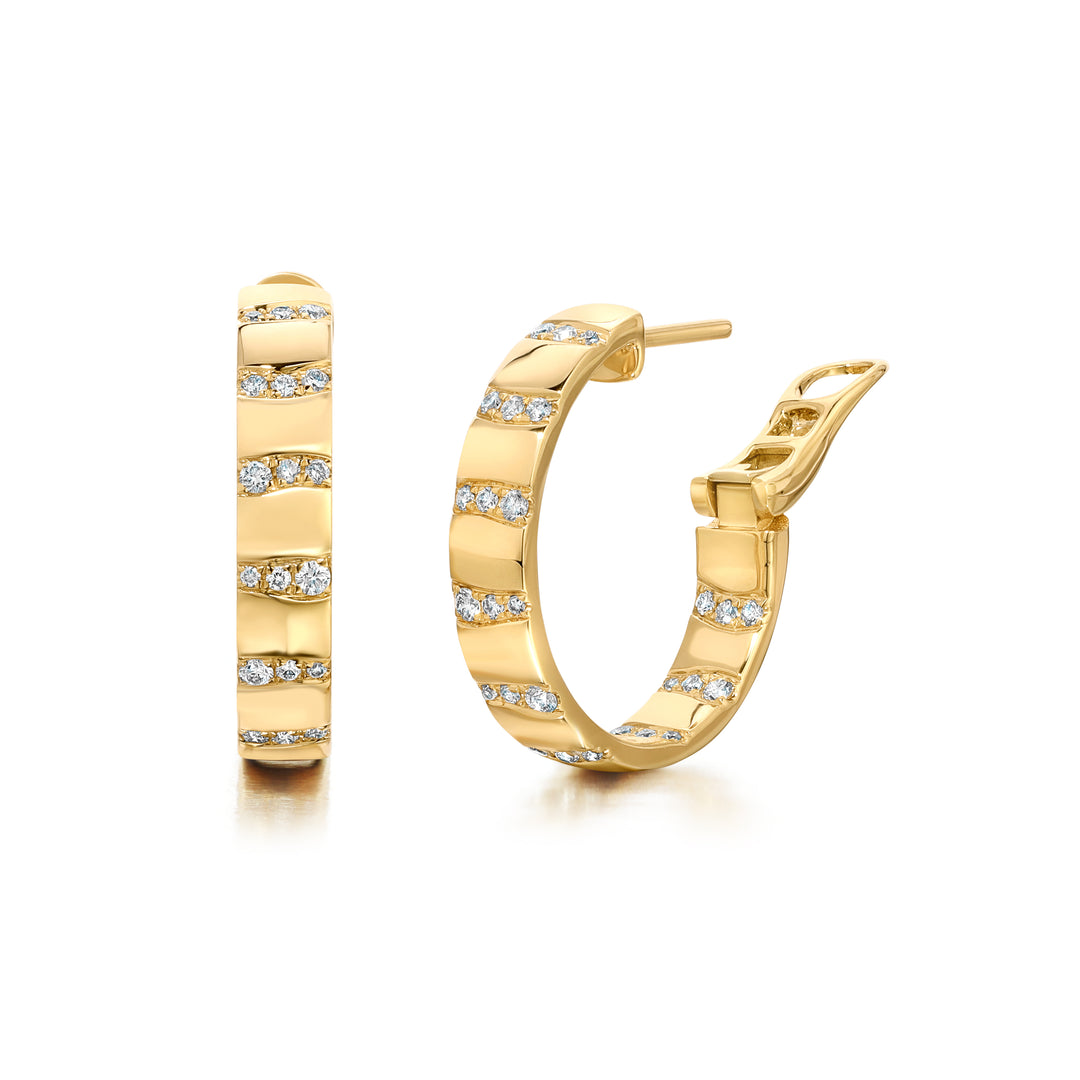 18K Yellow Gold & Diamond Hoop Earrings