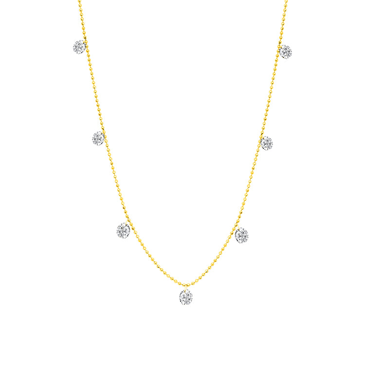 18K Yellow Gold Small Floating Diamond Necklace