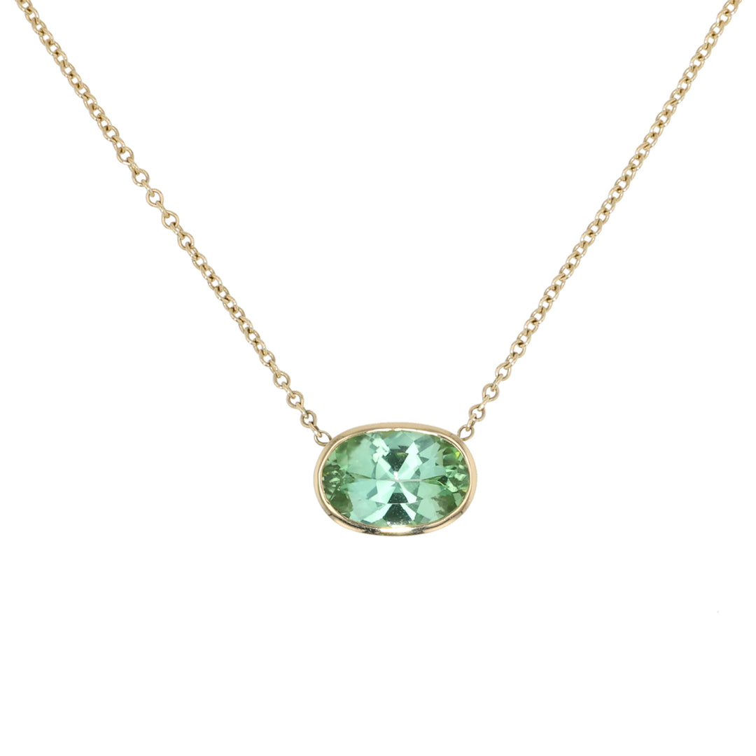 18K Yellow Gold Bezel Set Mint Green Tourmaline Necklace