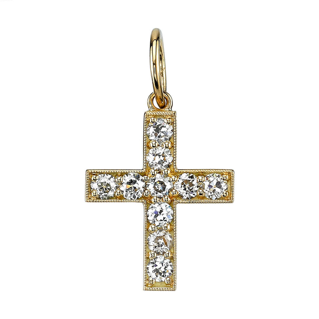 18K Yellow Gold Old European Cut Diamond Carmela Cross Pendant