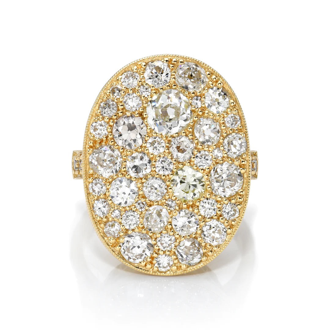 18K Yellow Gold Old European Cut Diamond Oval Cobble Ring