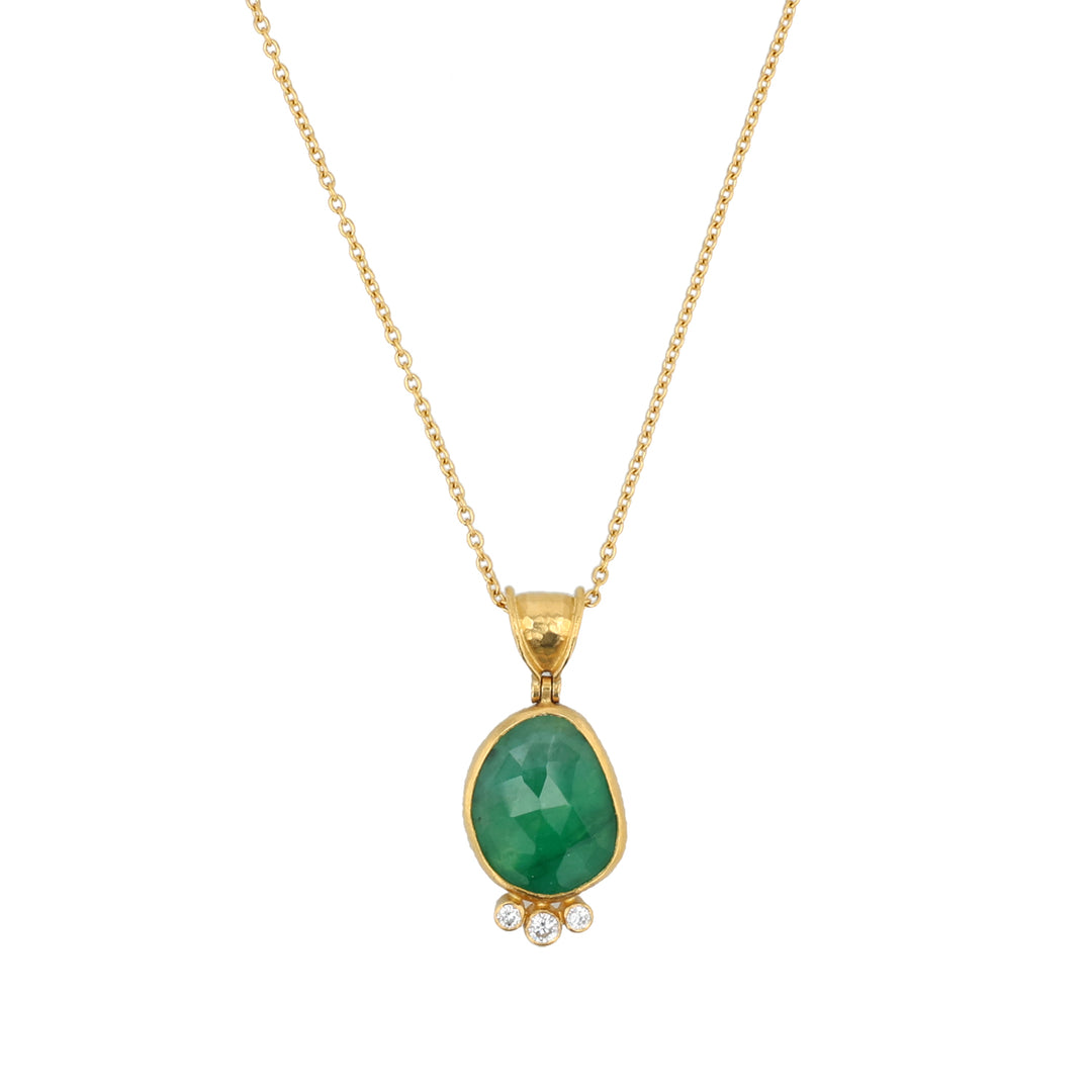 24K Yellow Gold One of a Kind Amorphous Emerald Diamond Necklace