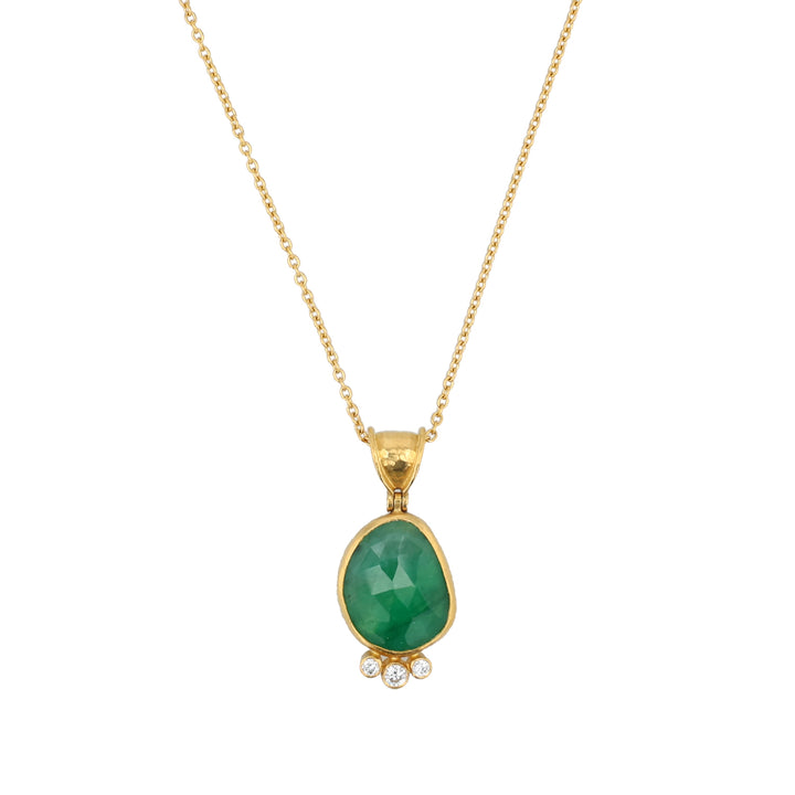 24K Yellow Gold One of a Kind Amorphous Emerald Diamond Necklace