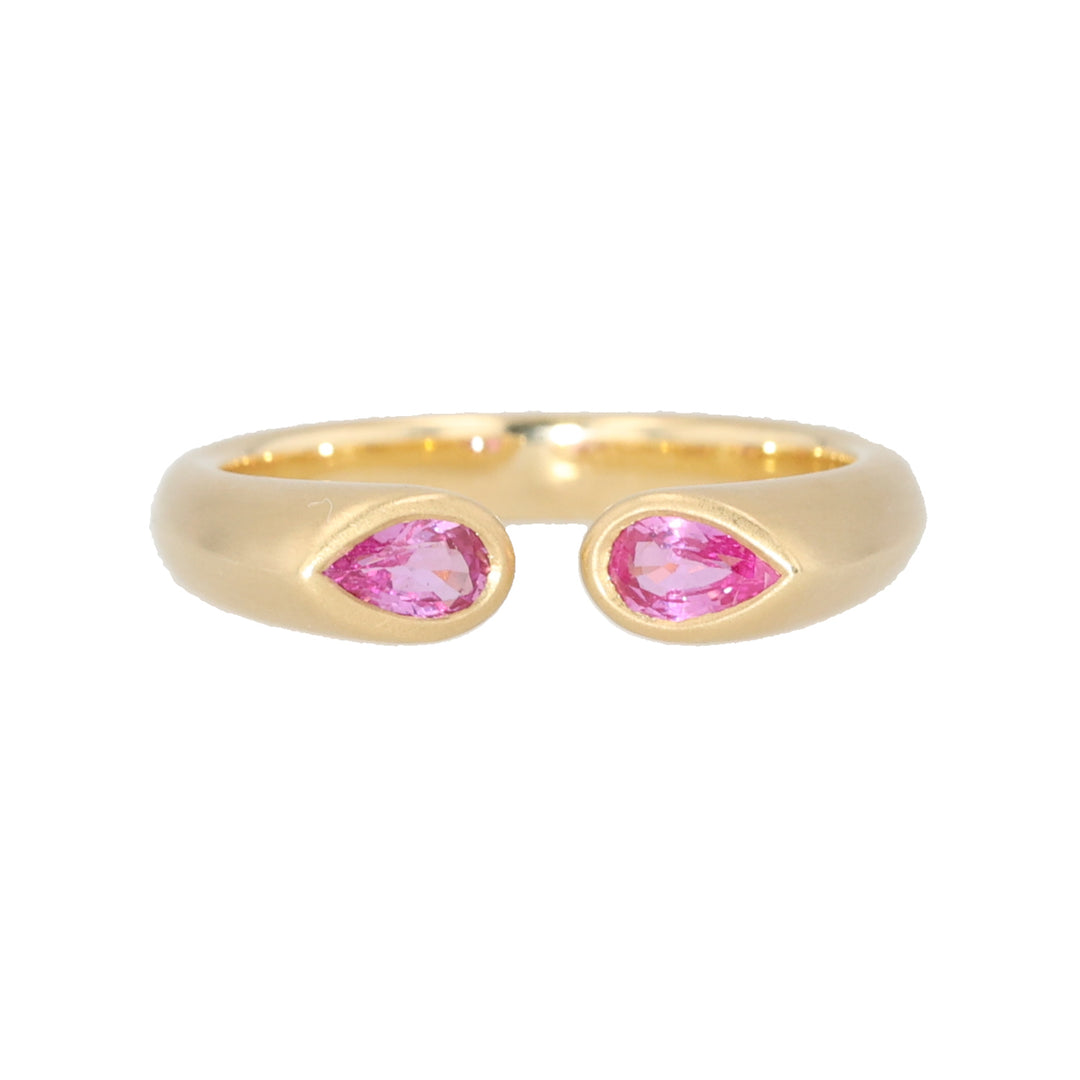 18K Yellow Gold Pear Shaped Pink Sapphire Hug Ring