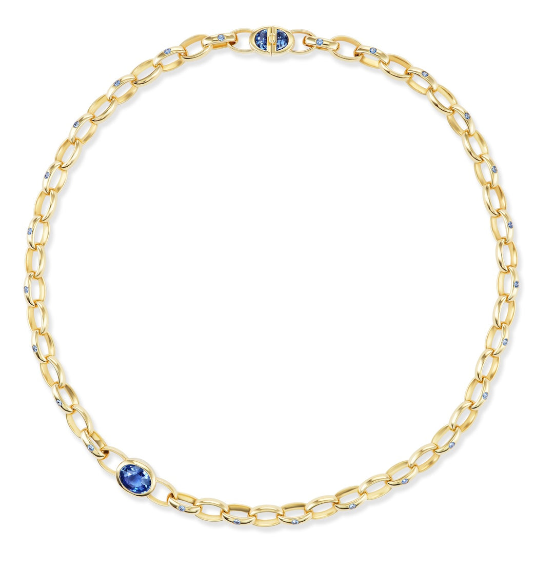 18K Yellow Gold & Sapphire Oval Link Necklace