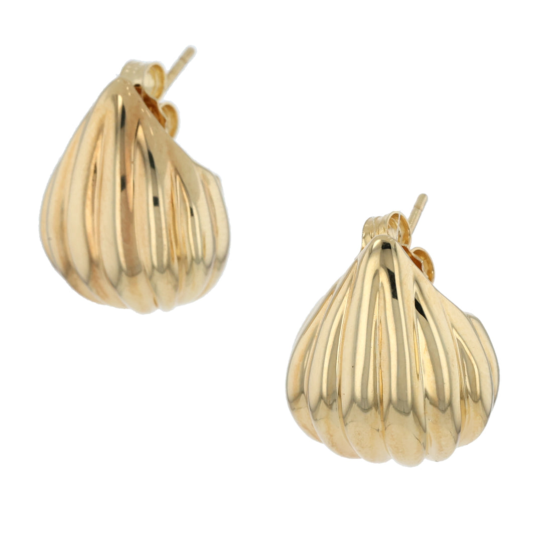 18K Yellow Gold Small Ribbed Teardrop Earrings