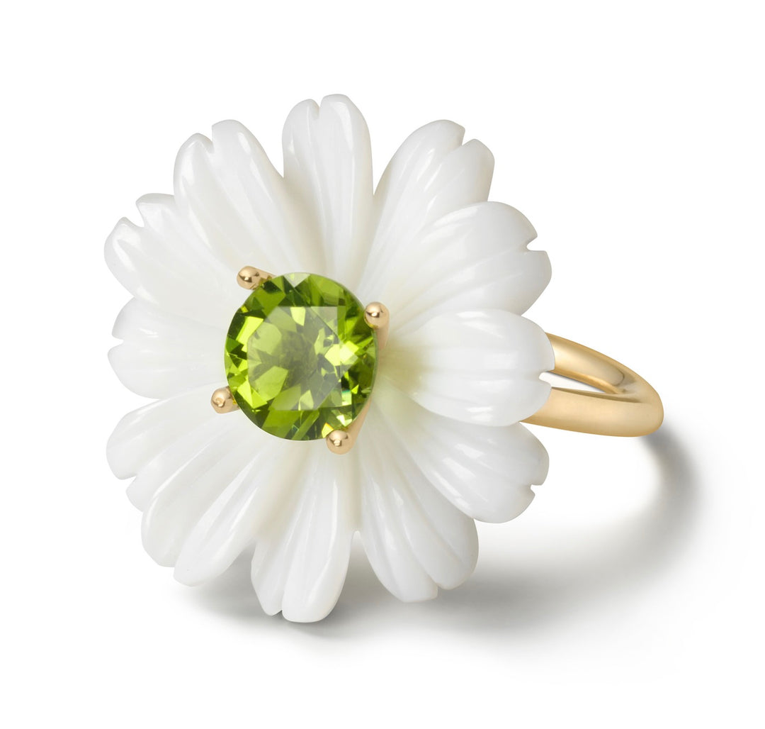 18K Yellow Gold White Opal Wildflower Ring