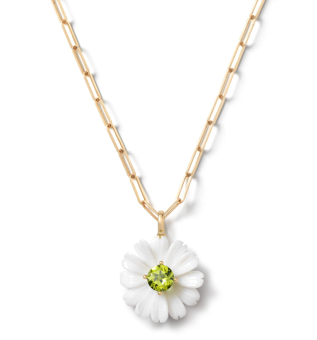 18K Yellow Gold White Opal Wildflower Pendant Necklace